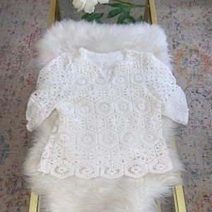Womens Poof Sleeve Eyelet Crochet Top White Approximately Size Small